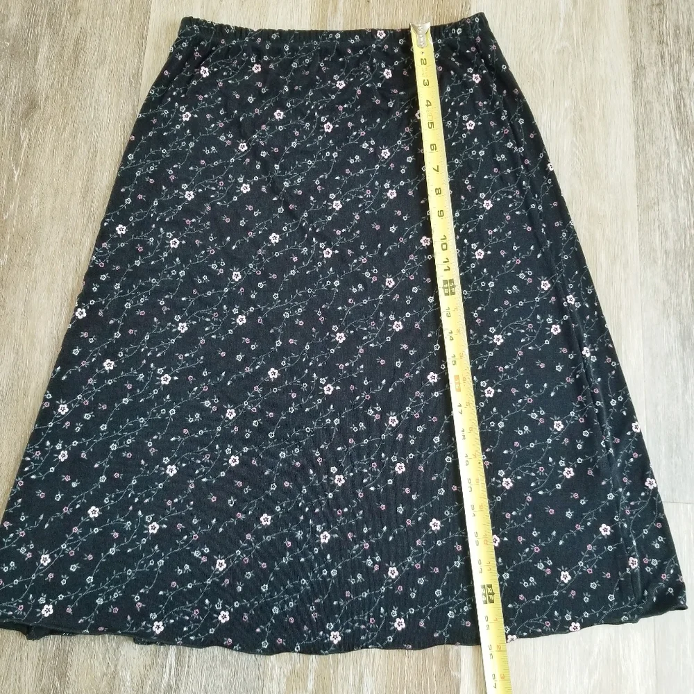 Susan Lawrence Floral Stretchy Maxi Skirt Made In USA Cottagecore Y2K Nylon 90s